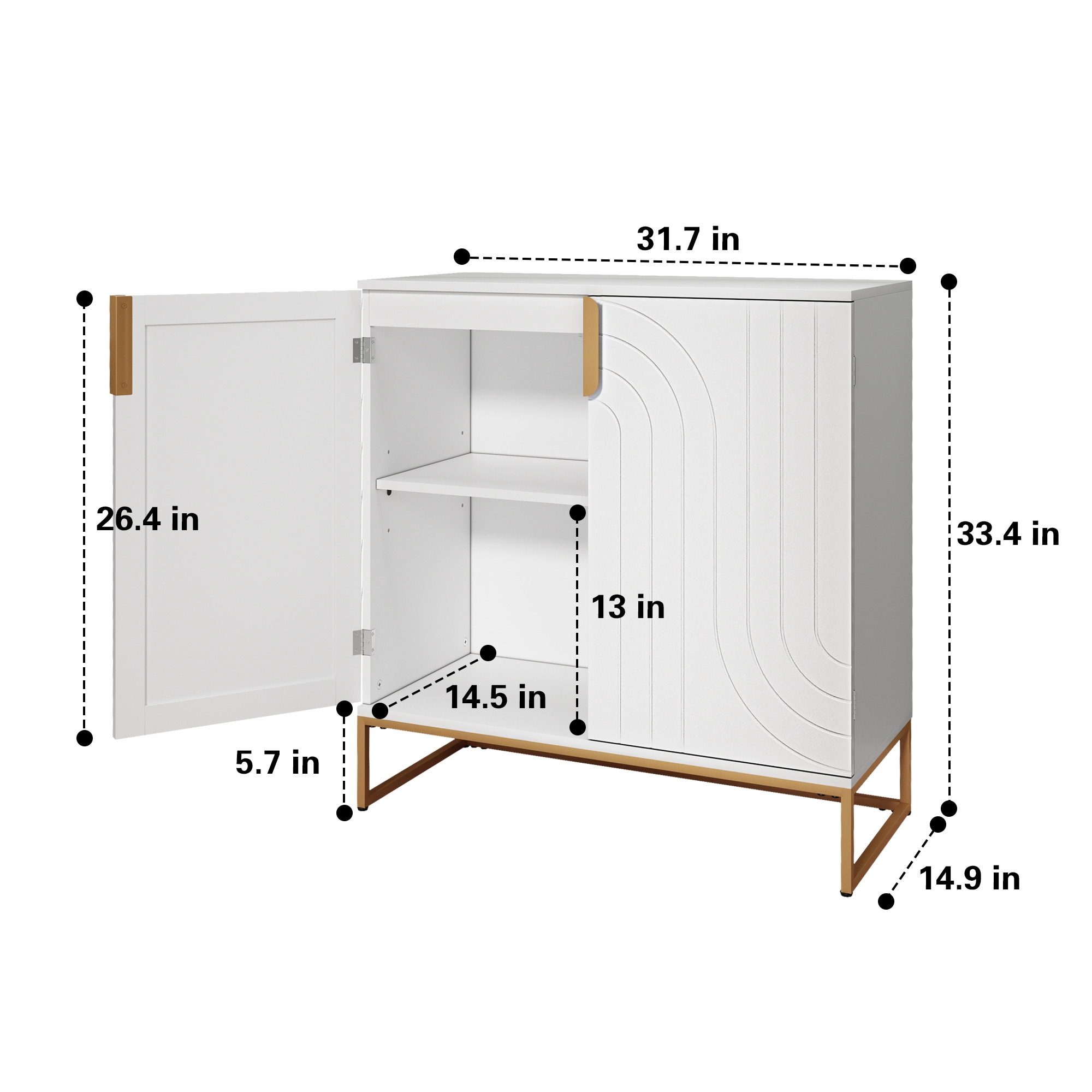 Accent Wood Grain Cabinet With 2 Doors, Storage Cabinet Sideboard With Gold Metal Legs For Living Room,Entryway And Kitchen Dining Room, White_voghion.com